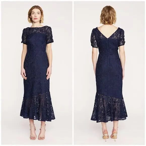 Kay Unger Portia Tea Length Dress in Midnight Blue - Picture 1 of 16